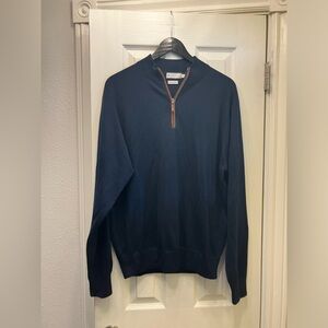 Peter Millar Merino Wool 3/4 Zip Navy Sweater L